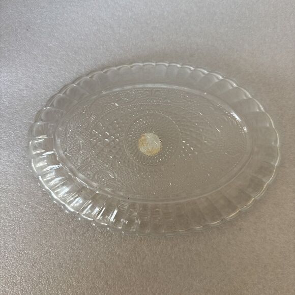 CRYSTAL CLEAR CRYSTAL GLASSWARE MADE IN TURKIYE TRELLIS 8.5" OVAL PLATTER - Picture 4 of 7